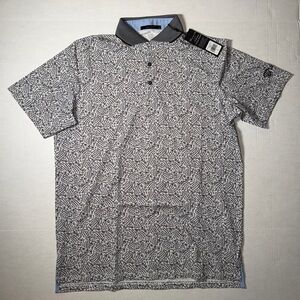 Greyson Black and White Leaf Pattern Polo